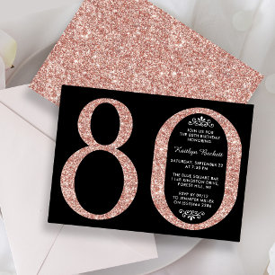 Elegant Rose Gold Glitter Typography 80th Birthday Invitation