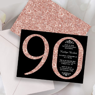 Elegant Rose Gold Glitter Typography 90th Birthday Invitation