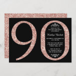 Elegant Rose Gold Glitter Typography 90th Birthday Invitation<br><div class="desc">Celebrate in style with these trendy and elegant rose gold glitter 90th Birthday invitations. The design is easy to personalise and your guests will be thrilled when they receive these stylish invites.</div>