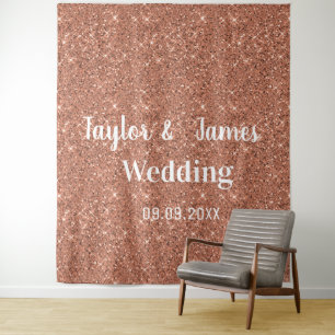 Elegant Rose Gold Glitter Wedding Backdrop Tapestry