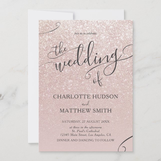 Elegant Rose Gold Glitter Wedding Invitation  (Front)
