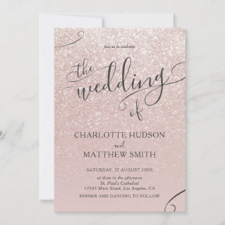 Elegant Rose Gold Glitter Wedding Invitation