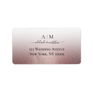 Elegant Rose Gold Glitter Wedding Monogram Script Label