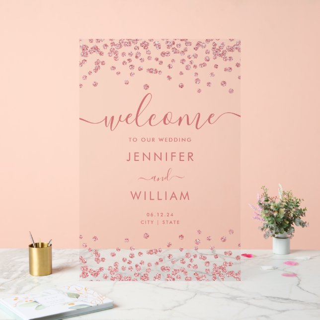 Elegant Rose Gold Glitter Wedding Party Welcome  Acrylic Sign (Wedding)