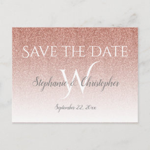 Elegant Rose Gold Glitter Wedding Save the Date Postcard