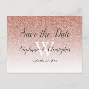 Elegant Rose Gold Glitter Wedding Save the Date Postcard