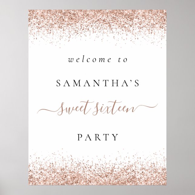 Elegant Rose Gold Glitter Welcome Sweet 16 Party Poster (Front)
