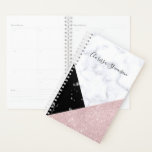 Elegant rose gold glitter white black marble planner<br><div class="desc">Modern geometric design featuring faux rose gold glitter,  white and black marble.</div>