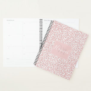 Elegant Rose Gold Glitter White Leopard Print Planner