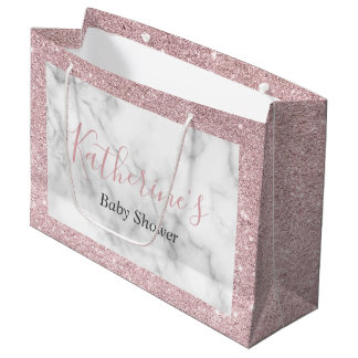 Elegant rose gold glitter white marble baby shower large gift bag