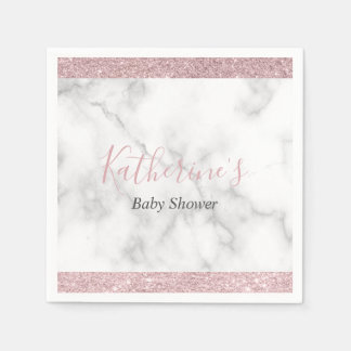 Elegant rose gold glitter white marble baby shower napkin