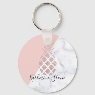 Elegant rose gold glitter white marble blush pink key ring