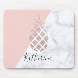 Elegant rose gold glitter white marble blush pink mouse mat