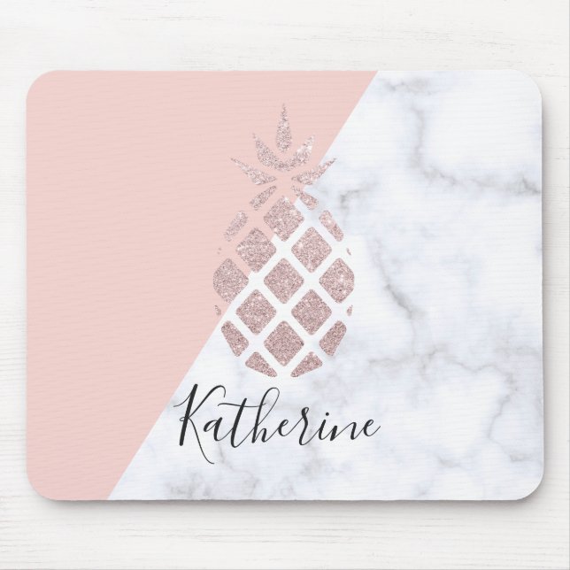 Elegant rose gold glitter white marble blush pink mouse mat (Front)
