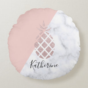 Elegant rose gold glitter white marble blush pink round cushion