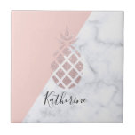 Elegant rose gold glitter white marble blush pink tile<br><div class="desc">Stylish design featuring faux rose gold glitter pineapple, white marble and blush pink background.</div>