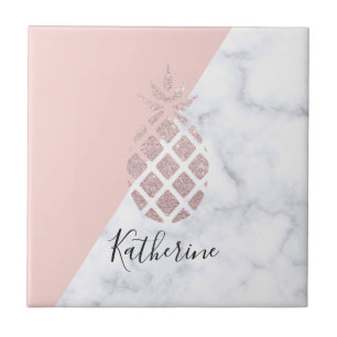 Elegant rose gold glitter white marble blush pink tile