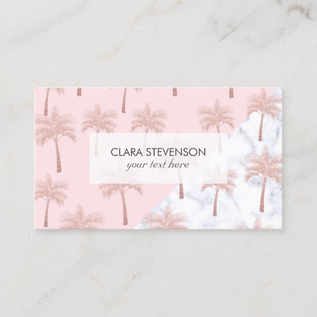 Elegant rose gold glitter & white marble pattern business card (Front)