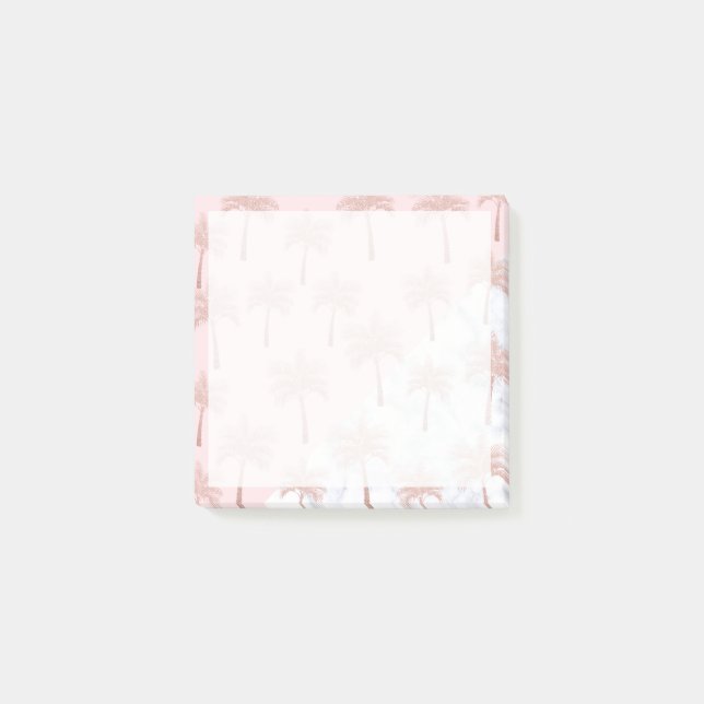 Elegant rose gold glitter & white marble pattern post-it notes (Front)