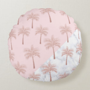 Elegant rose gold glitter & white marble pattern round cushion