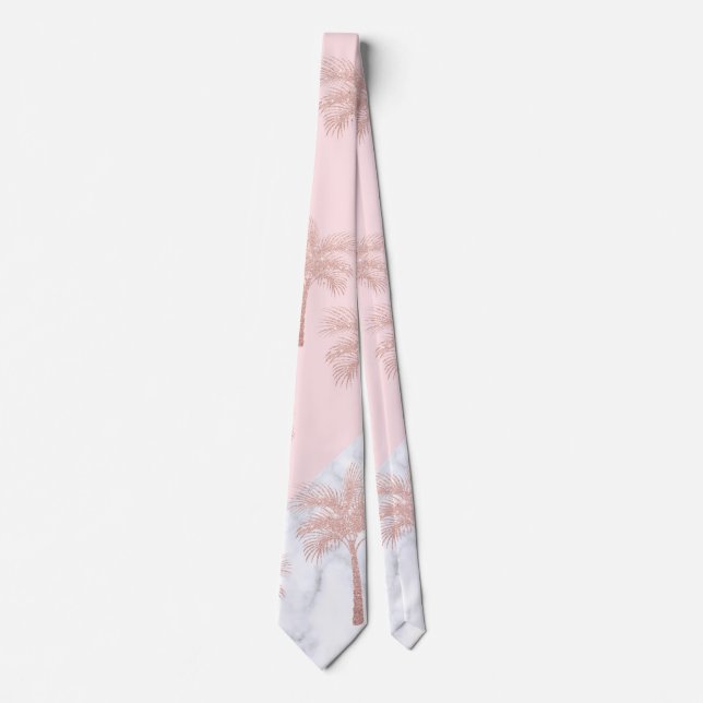 Elegant rose gold glitter & white marble pattern tie (Front)