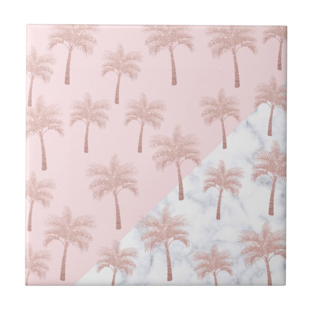 Elegant rose gold glitter & white marble pattern tile (Front)