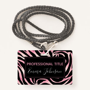 Elegant Rose Gold Glitter Zebra Black Animal Print ID Badge