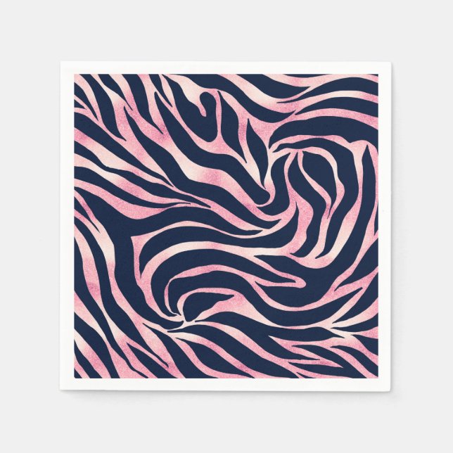 Elegant Rose Gold Glitter Zebra Blue Animal Print Napkin (Front)
