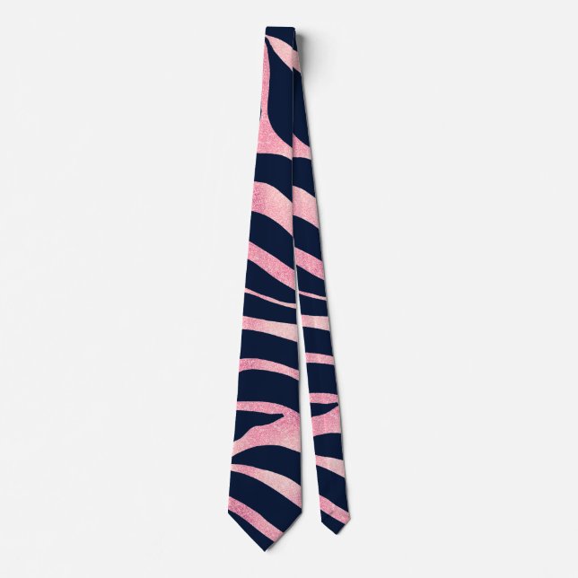 Elegant Rose Gold Glitter Zebra Blue Animal Print Tie (Front)