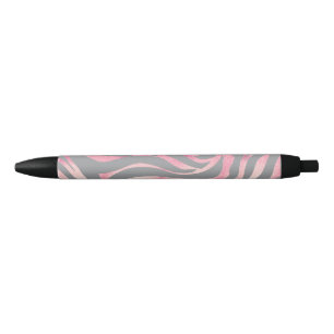 Elegant Rose Gold Glitter Zebra Gray Animal Print Black Ink Pen