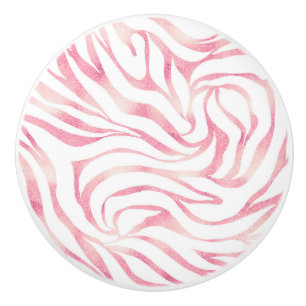 Elegant Rose Gold Glitter Zebra White Animal Print Ceramic Knob