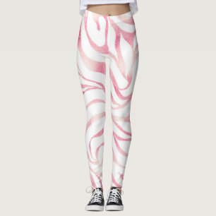 Elegant Rose Gold Glitter Zebra White Animal Print Leggings