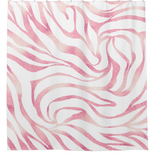 Elegant Rose Gold Glitter Zebra White Animal Print Shower Curtain (Front)