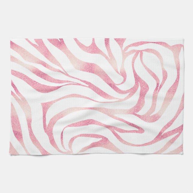 Elegant Rose Gold Glitter Zebra White Animal Print Tea Towel (Horizontal)
