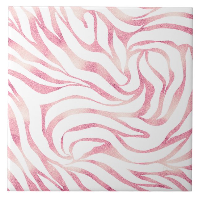 Elegant Rose Gold Glitter Zebra White Animal Print Tile (Front)