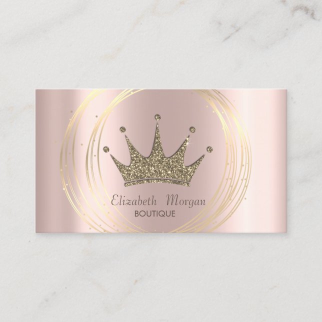 Elegant Rose Gold ,Gold Circles Glitter Tiara Business Card (Front)