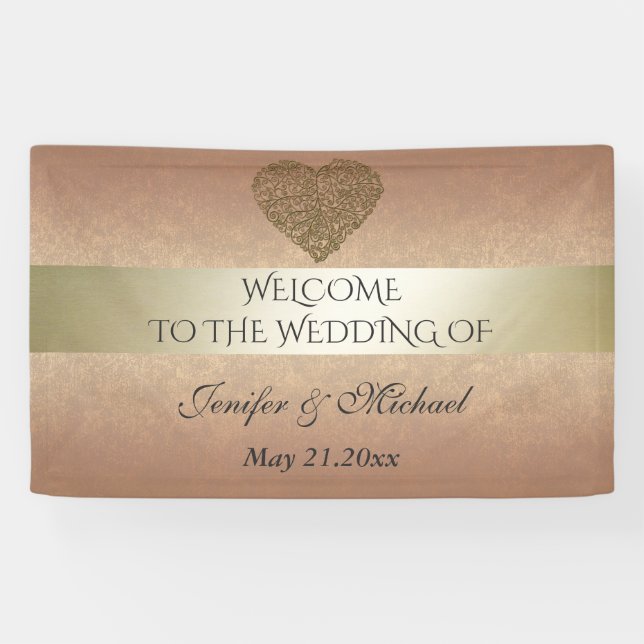 Elegant rose gold  golden abstract heart wedding banner (Horizontal)