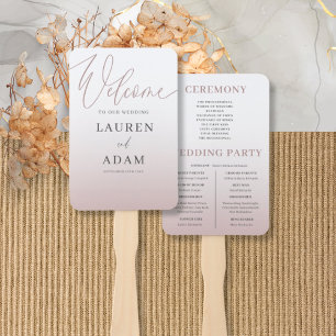 Elegant Rose Gold Gradient & Calligraphy Wedding Hand Fan