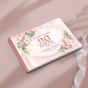 Elegant Rose Gold Greenery Floral 90th Birthday  Guest Book