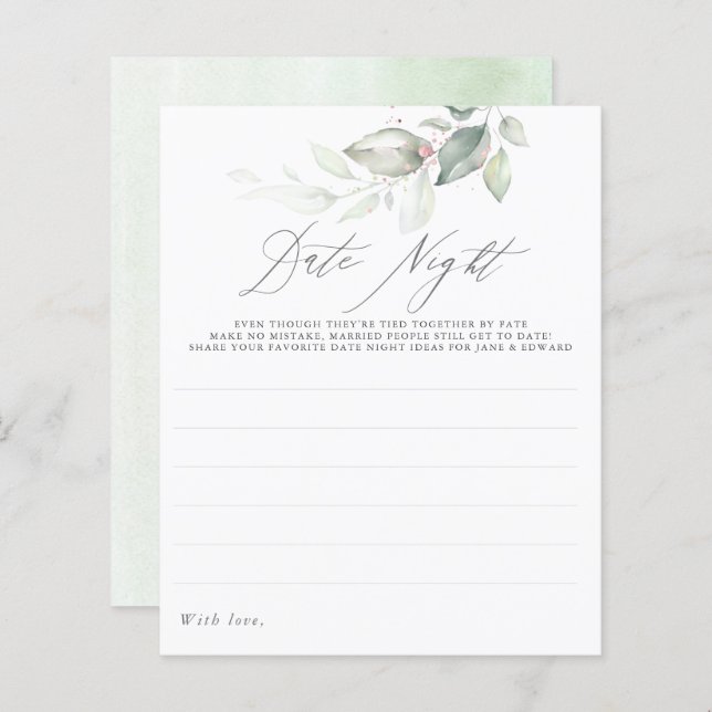 Elegant Rose Gold Greenery Leaves Date Night Ideas (Front/Back)