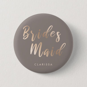 Elegant rose gold & grey bridesmaid 6 cm round badge