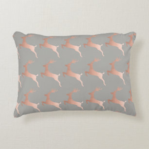 Elegant Rose Gold Grey Christmas Reindeer Pattern Decorative Cushion