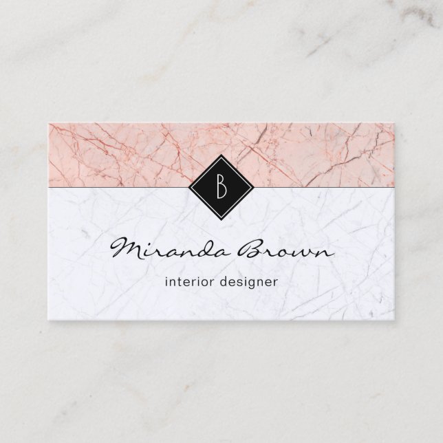 Elegant Rose Gold Grey Marble Business Card (Front)