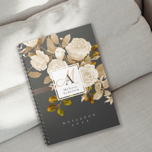 Elegant Rose Gold Grey Monogram Notebook