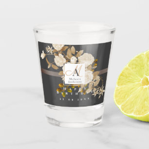 Elegant Rose Gold Grey Monogram Shot Glass