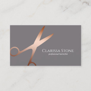 Elegant rose gold & grey scissors hairstylist business card