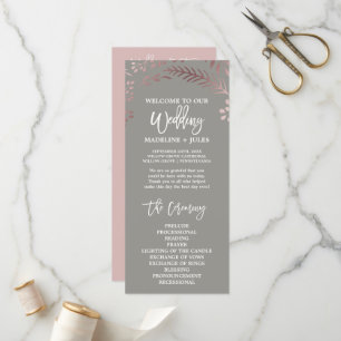 Elegant Rose Gold & Grey Wedding Program Programme