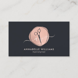 Elegant Rose Gold Hairstylist Logo Business Card