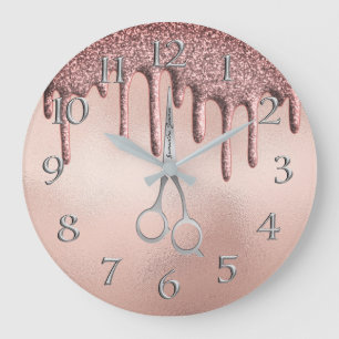 Elegant Rose Gold Hairstylist Scissor Large Clock