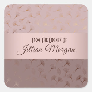 Elegant Rose Gold Hand Drawn Floral Bookplate Square Sticker